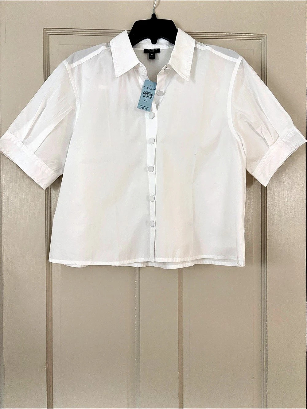 Ann Taylor Button Down Short Sleeve White Size Medium NWT